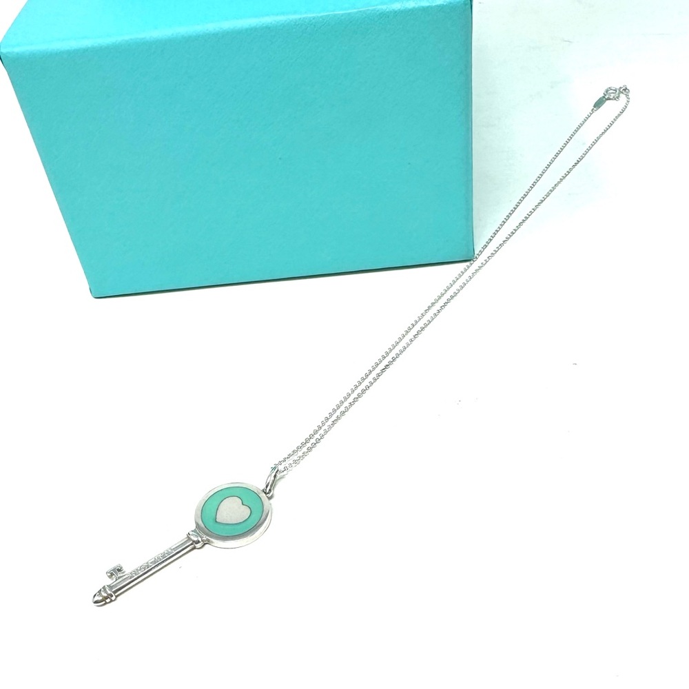 Authentic Tiffany & co. Enamel Blue Heart Key Pendant Necklace. - Picture 11 of 11